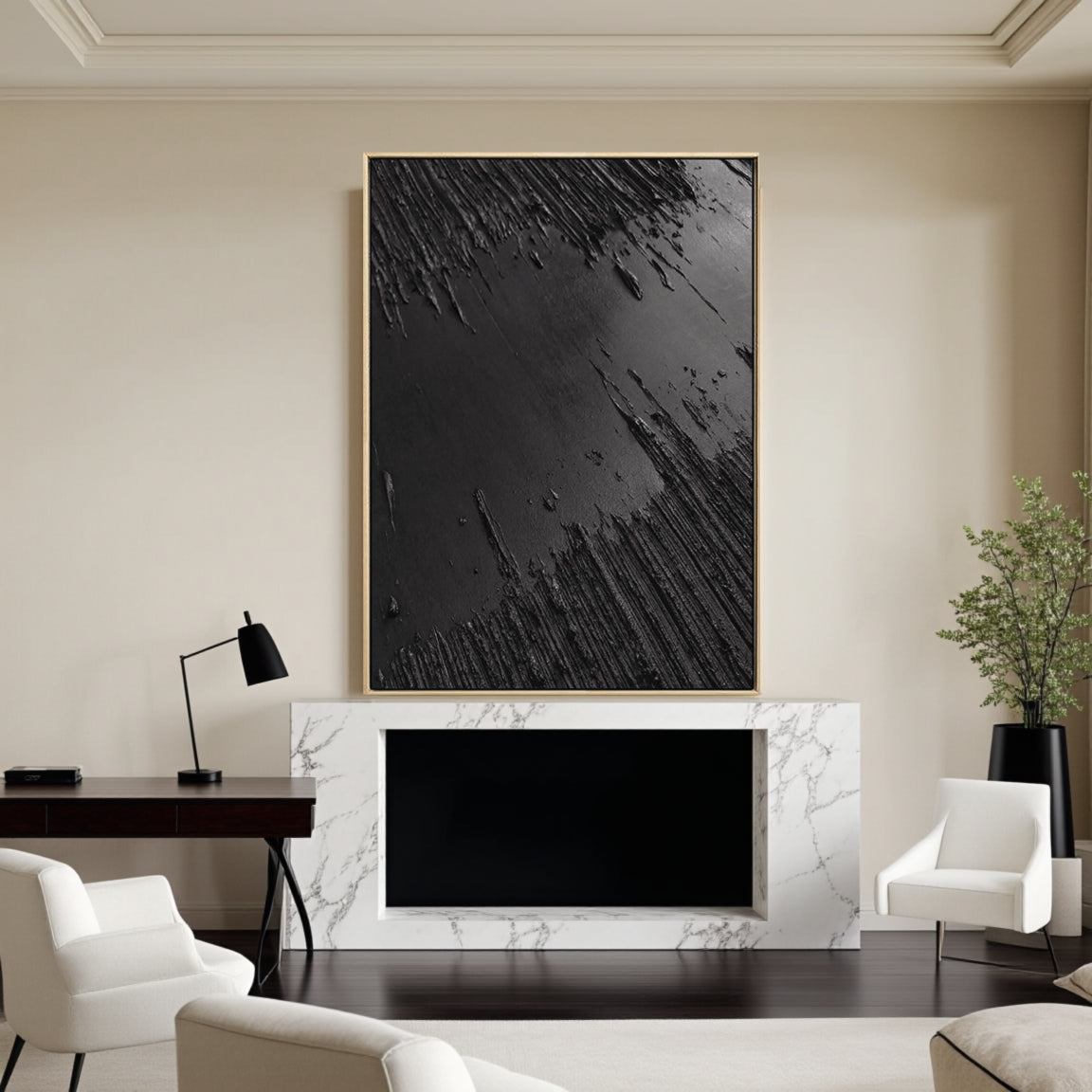 Black Minimalist Textured Painting Canvas #MZ013