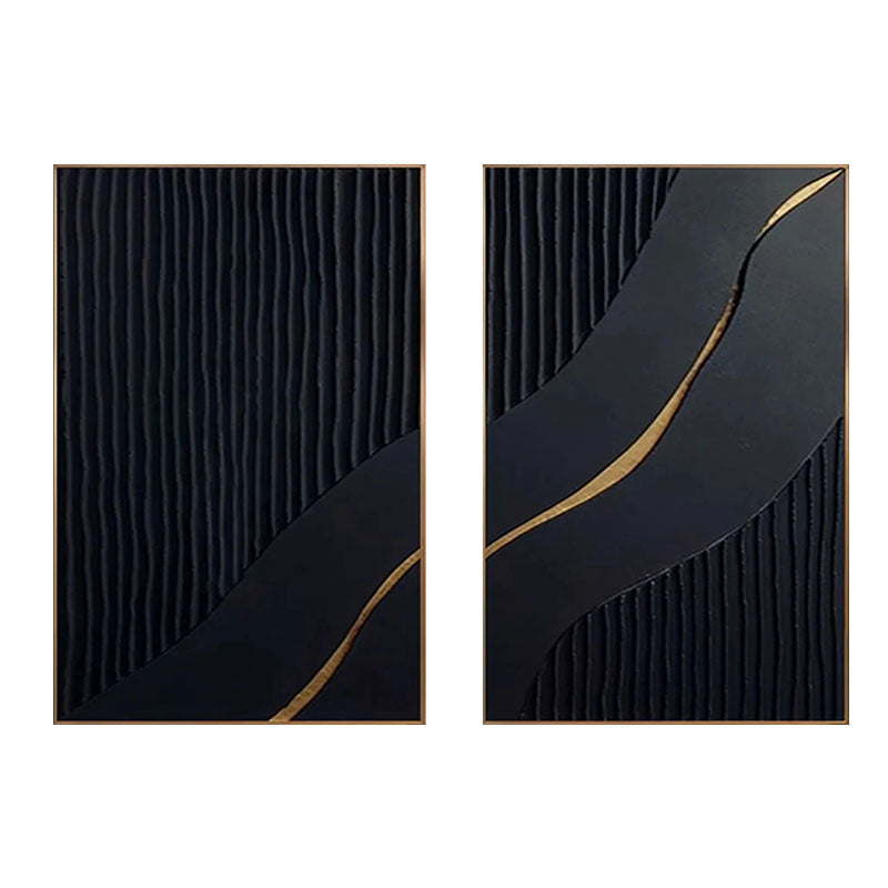 Black Gold Minimalist Textured Paintings Set of 2 #MZ080