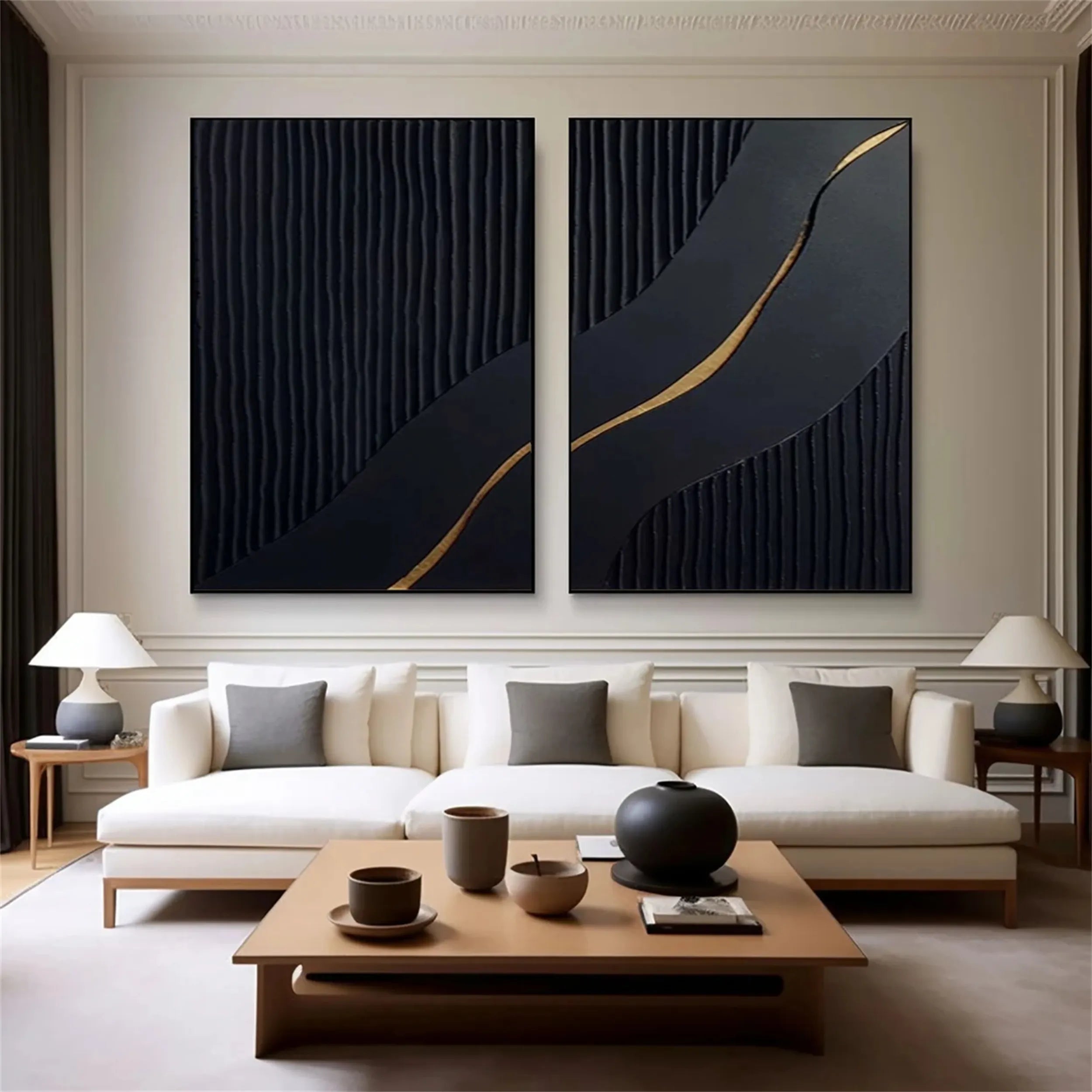 Black Gold Minimalist Textured Painting #MZ082