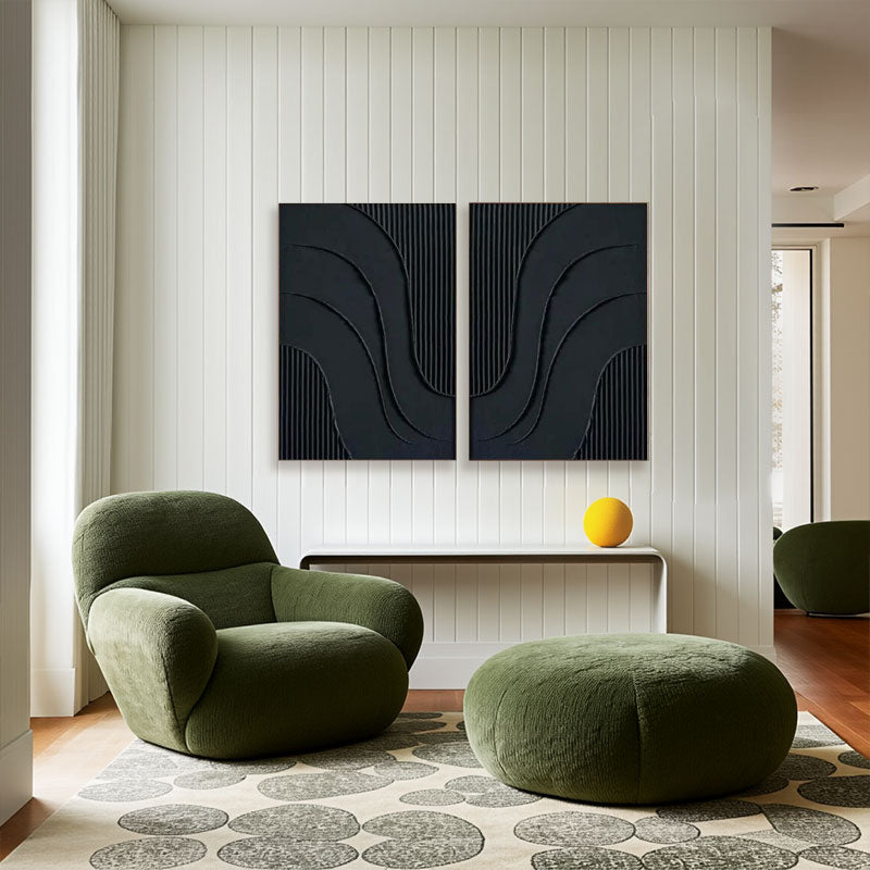 Black Plaster Art Minimalist Textured Paintings Set of 2 #MZ027