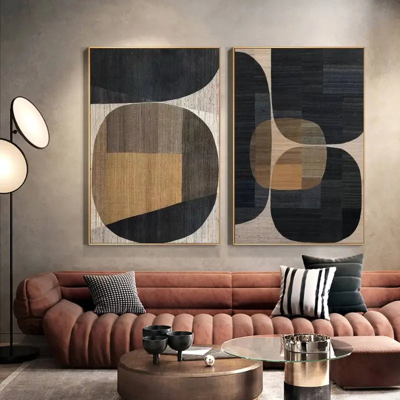 Black Plaster Art Minimalist Textured Paintings Set of 2 #MZ027