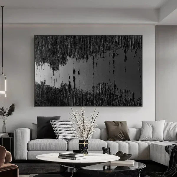 Black Minimalist Textured Painting Canvas #MZ013