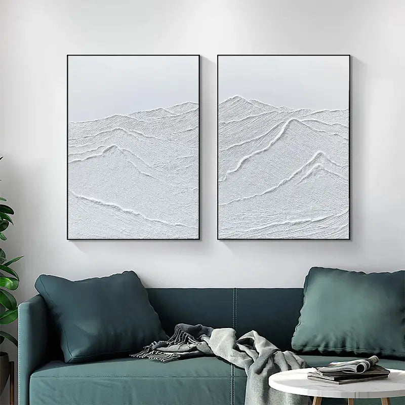 White Minimalist Textured Paintings Canvas Set of 2 #MM061
