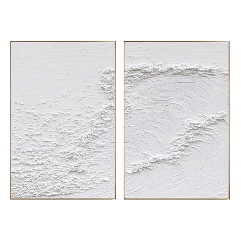 White Minimalist Textured Paintings Canvas Set of 2 #MM080