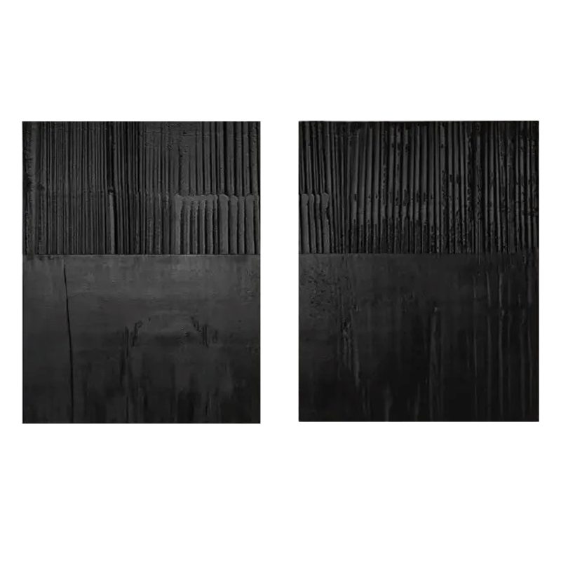 Black Minimalist Textured Painting Canvas Set of 2 #MZ028