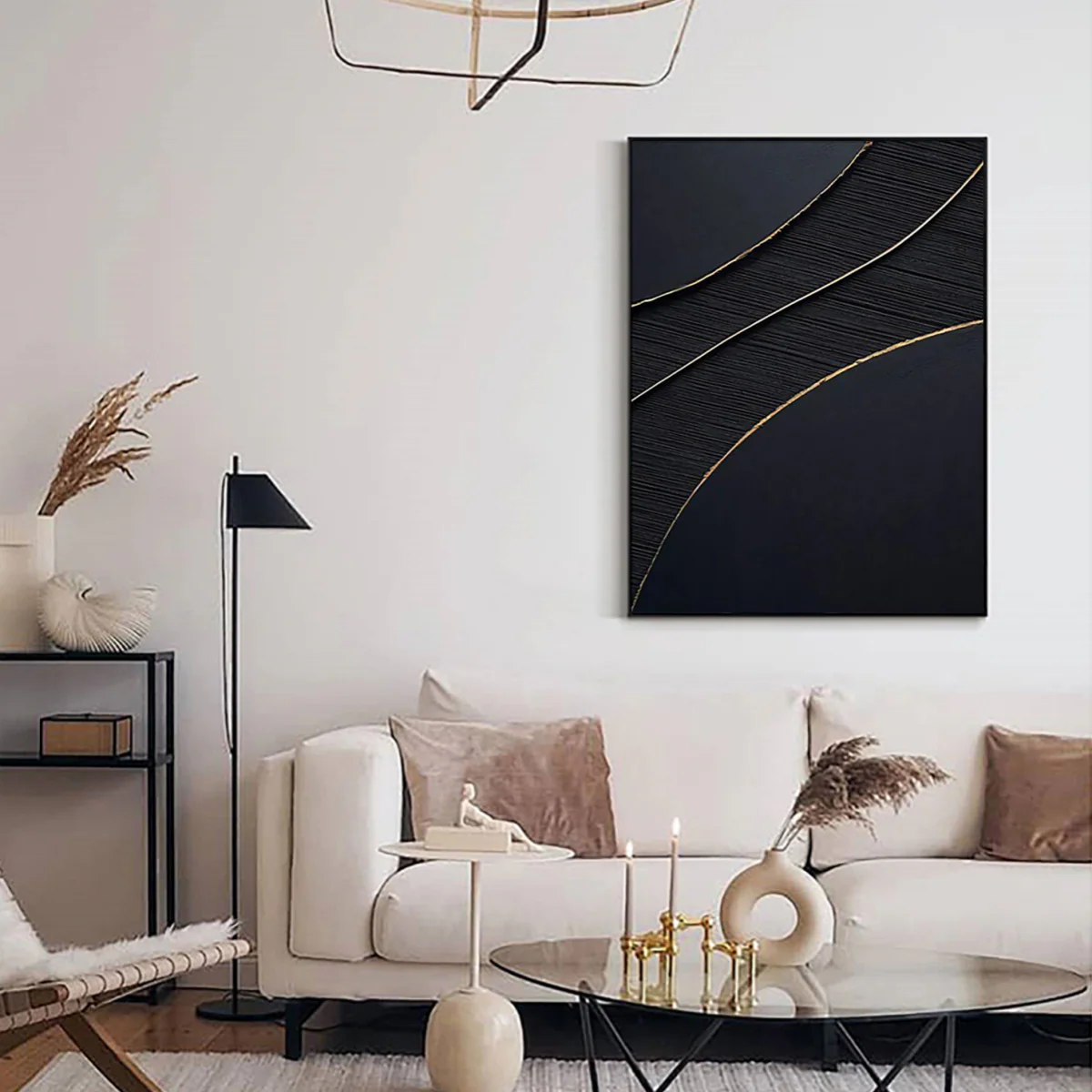 Black Gold Minimalist Textured Painting #MZ049