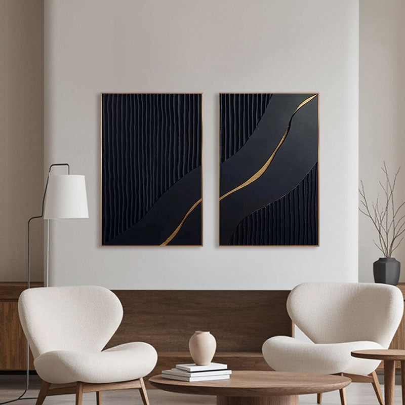 Black Gold Minimalist Textured Paintings Set of 2 #MZ080