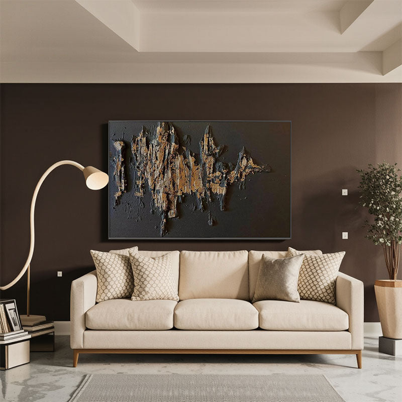 Black Gold Minimalist Textured Painting #MZ053