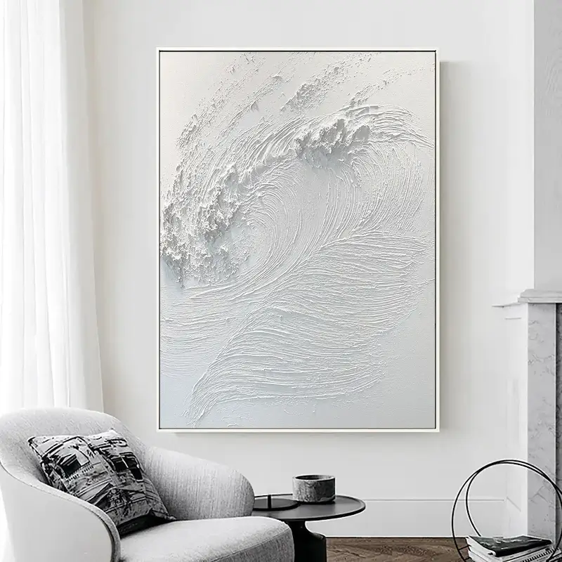 White Minimalist Textured Painting Canvas #MM014