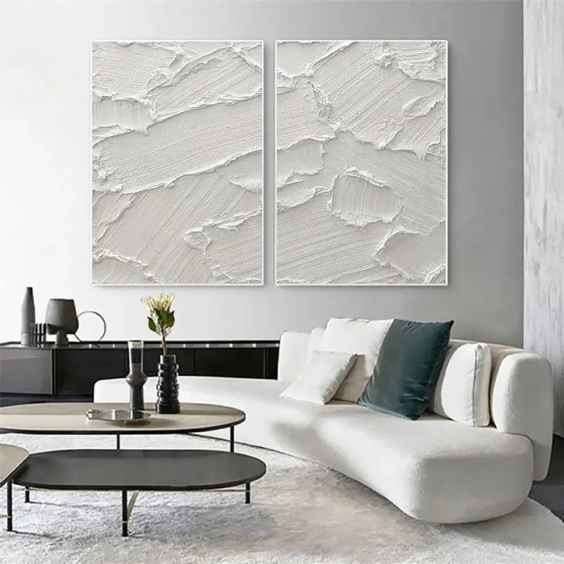 White Minimalist Textured Paintings Canvas Set of 2 #MM051