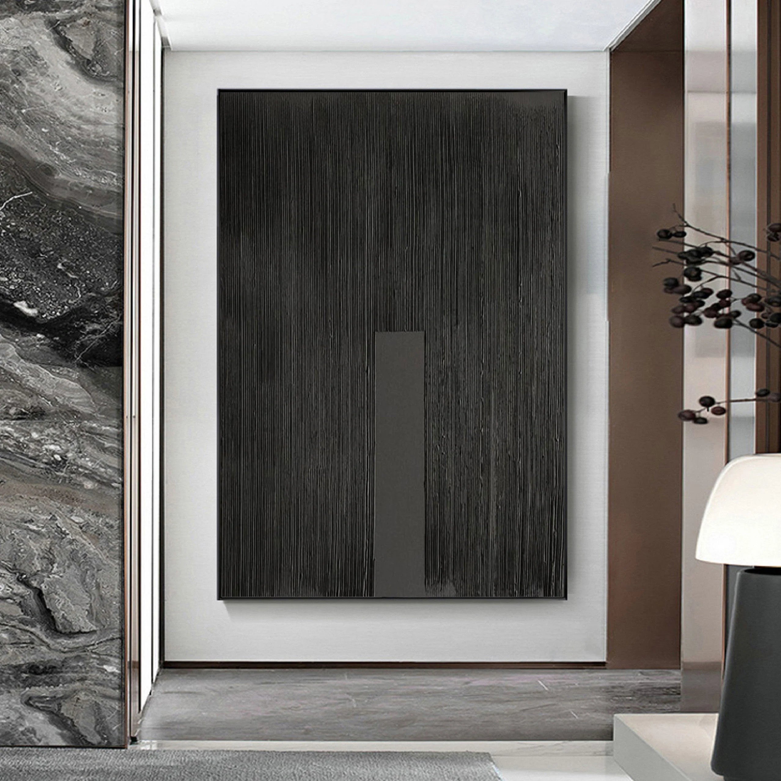 Black Minimalist Textured Painting Canvas #MZ025