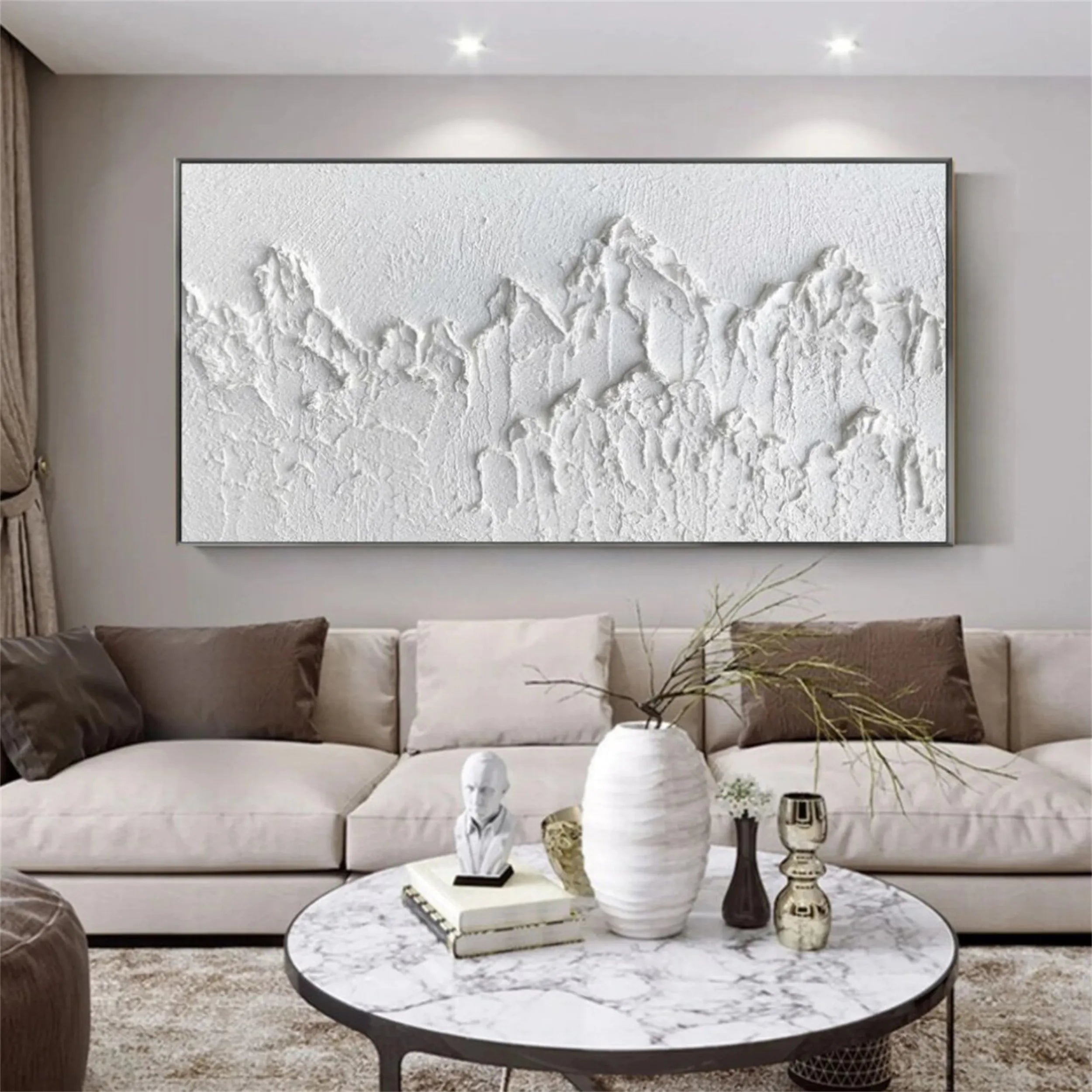 White Minimalist Textured Painting Canvas #MM196