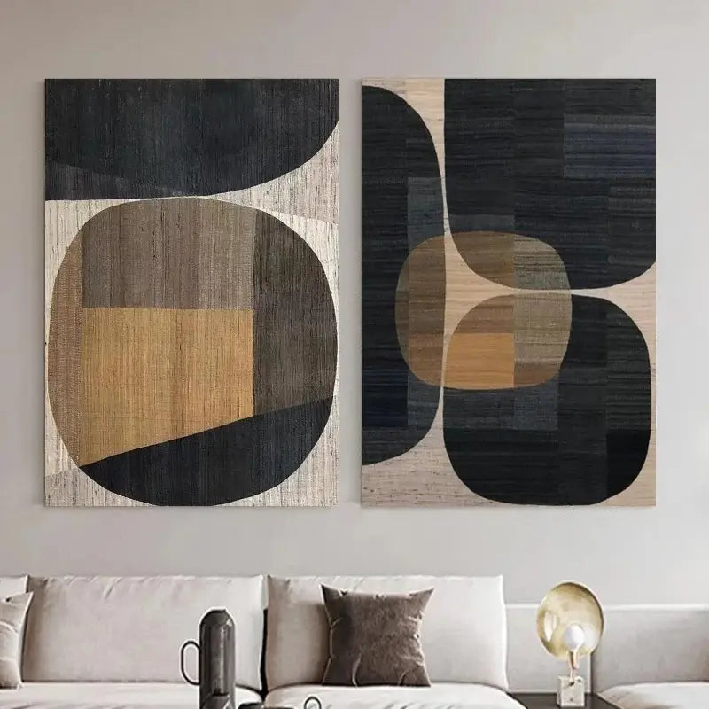 Black Plaster Art Minimalist Textured Paintings Set of 2 #MZ027