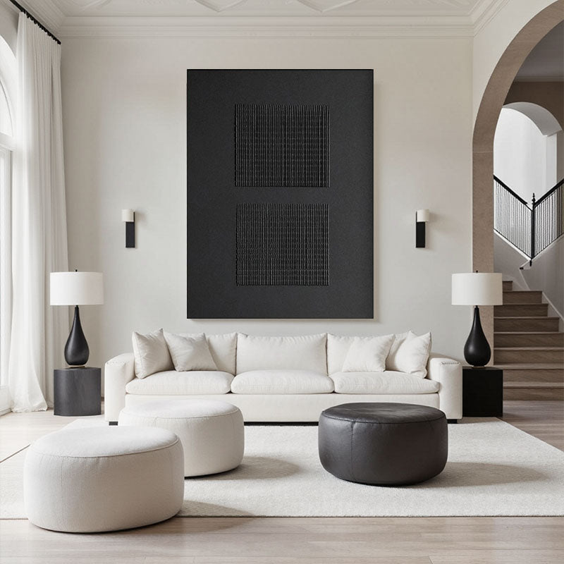 Black Minimalist Textured Painting Canvas #MZ012