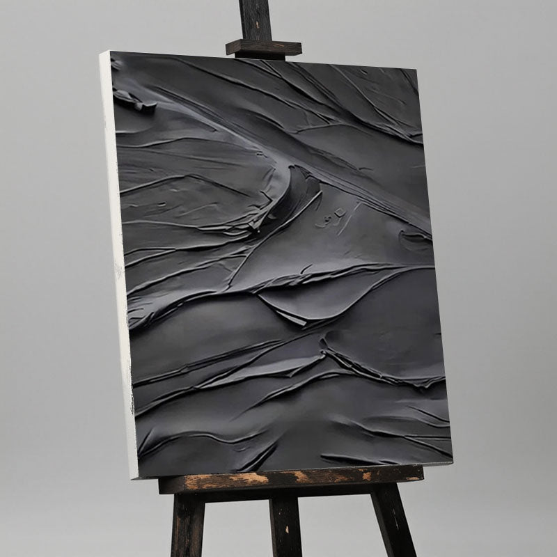 Black Plaster Art Minimalist Textured Painting #MZ048