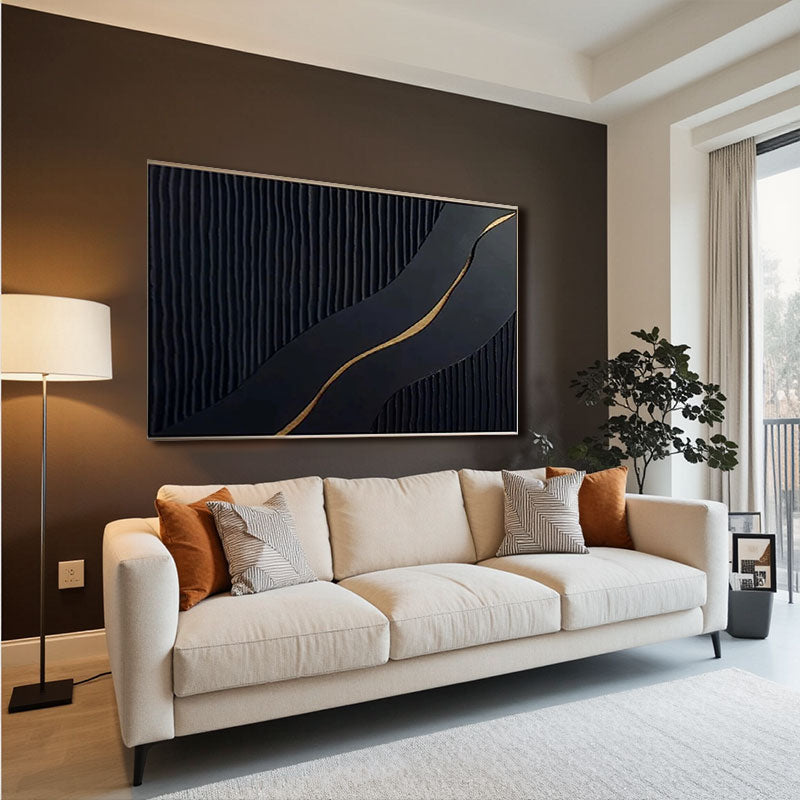 Black Gold Minimalist Textured Painting #MZ082