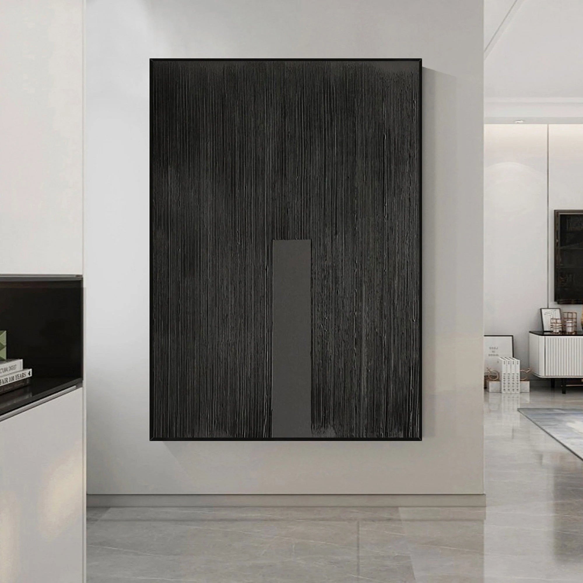 Black Minimalist Textured Painting Canvas #MZ025
