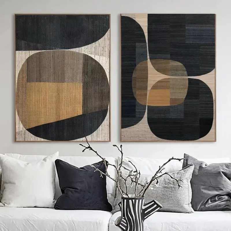 Black Plaster Art Minimalist Textured Paintings Set of 2 #MZ027