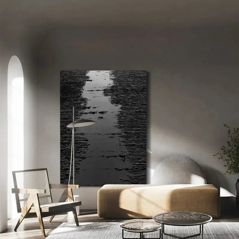 Black Minimalist Textured Painting Canvas #MZ008