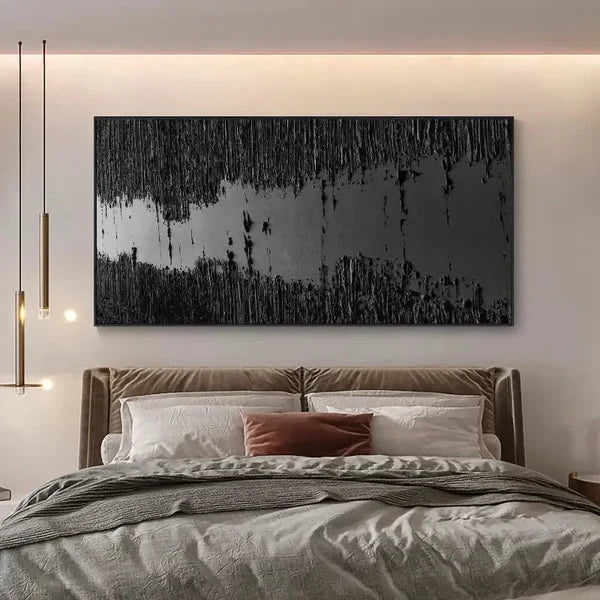 Black Minimalist Textured Painting Canvas #MZ013