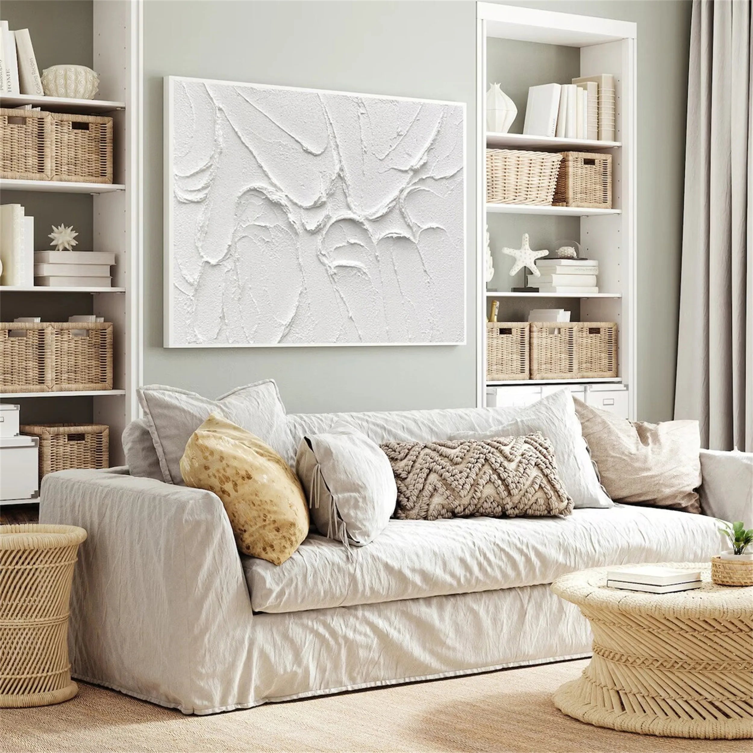White Minimalist Textured Painting Canvas #MM196