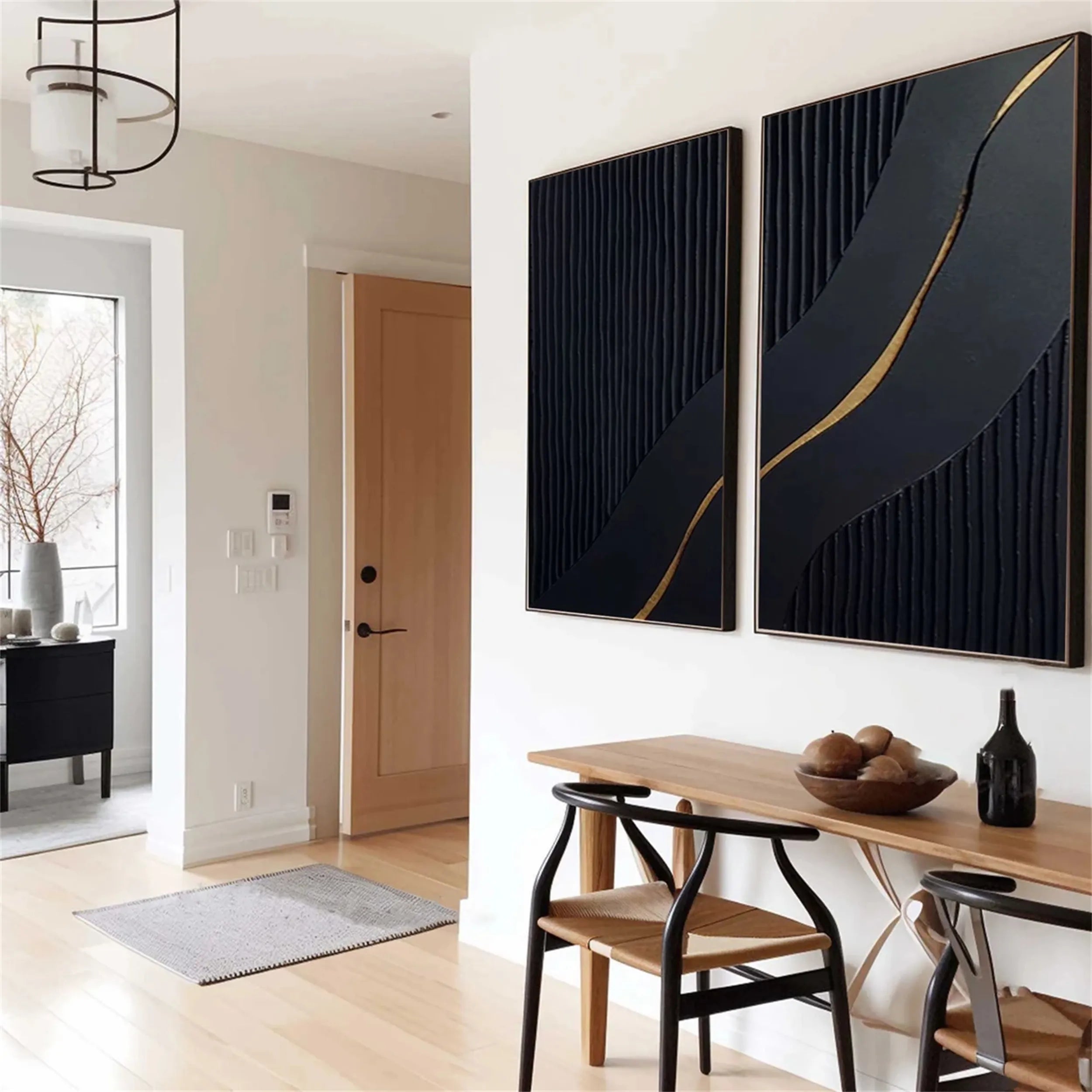 Black Gold Minimalist Textured Paintings Set of 2 #MZ080