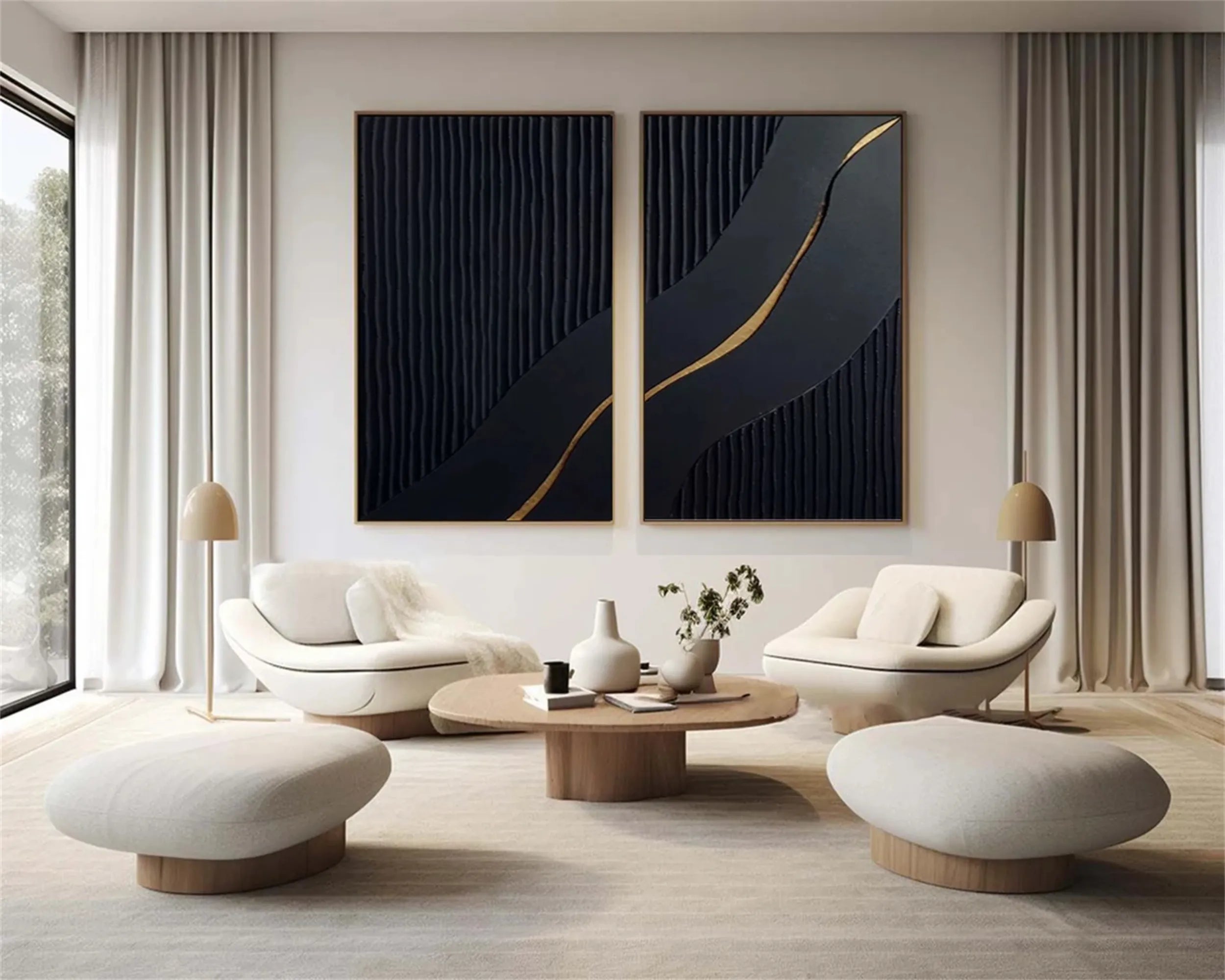 Black Gold Minimalist Textured Painting #MZ082