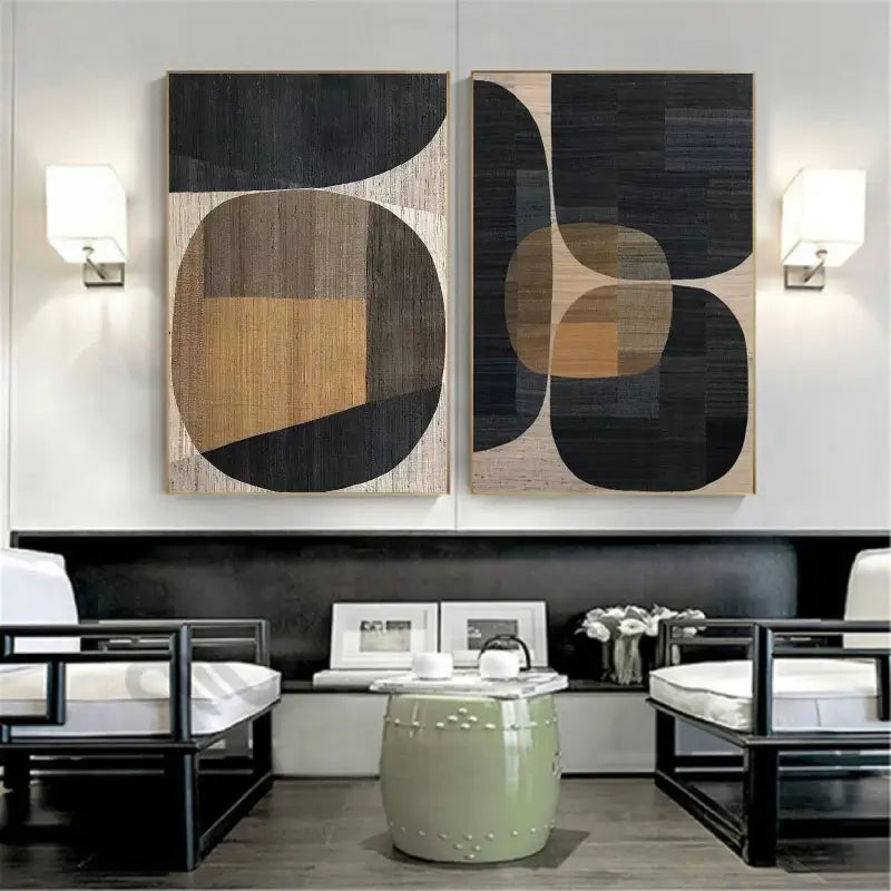 Black Plaster Art Minimalist Textured Paintings Set of 2 #MZ027
