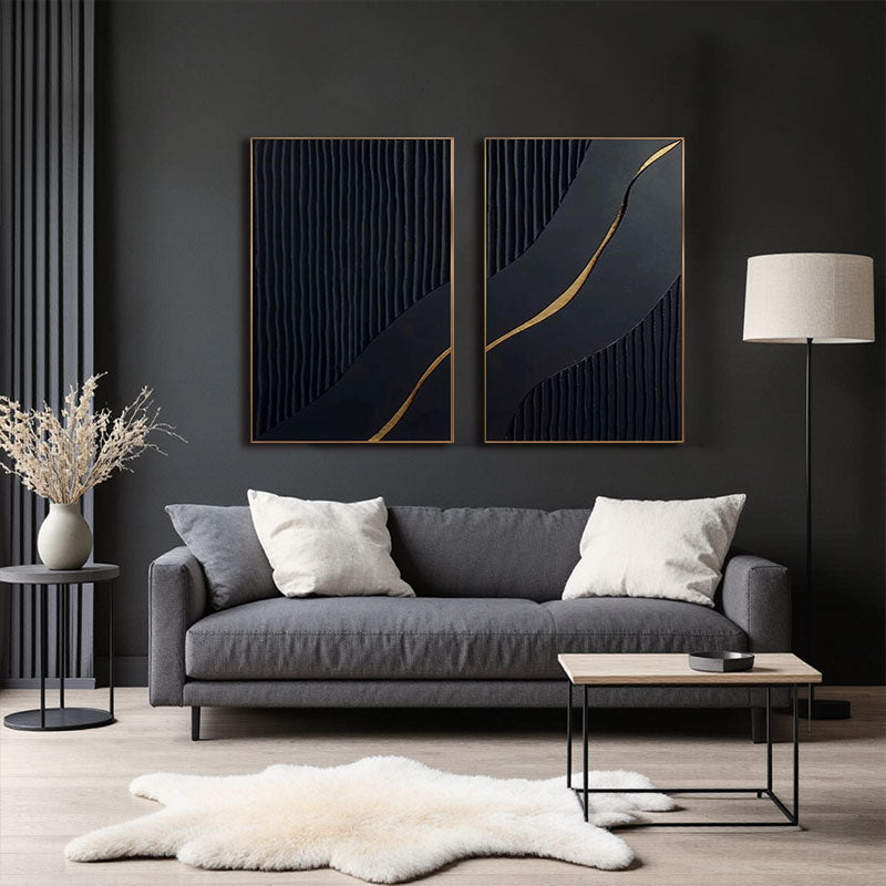 Black Gold Minimalist Textured Paintings Set of 2 #MZ080