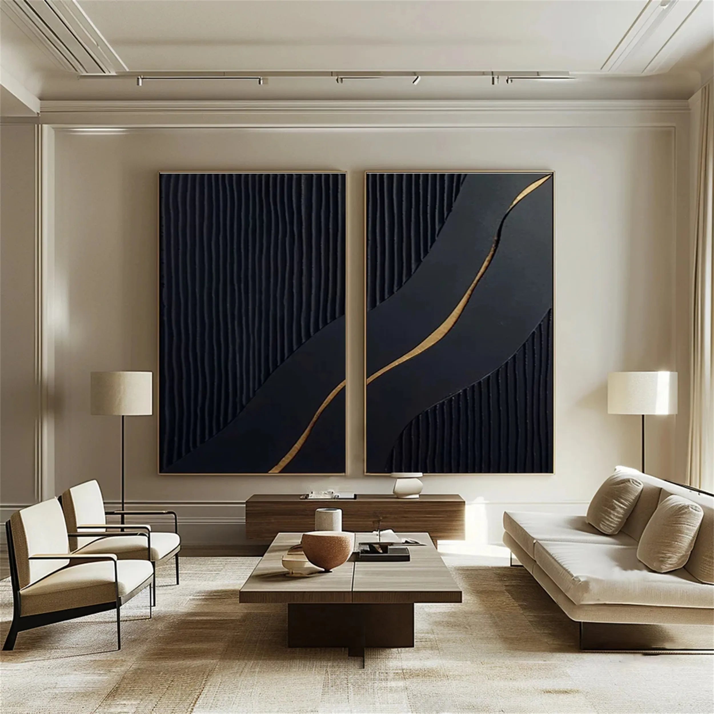 Black Gold Minimalist Textured Painting #MZ082