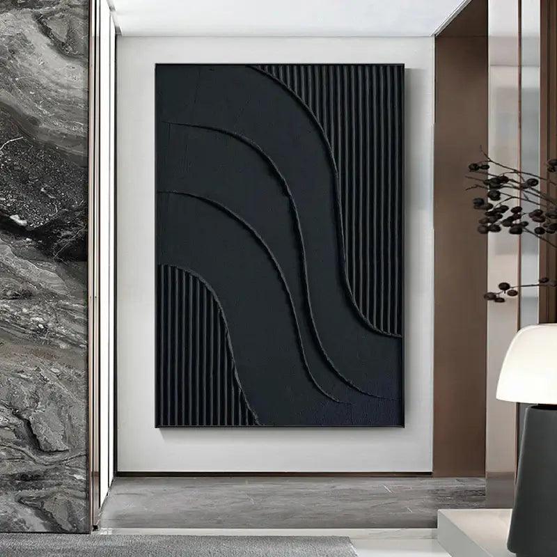 Black Plaster Art Minimalist Textured Painting #MZ007