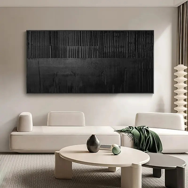 Black Minimalist Textured Painting Canvas #MZ016