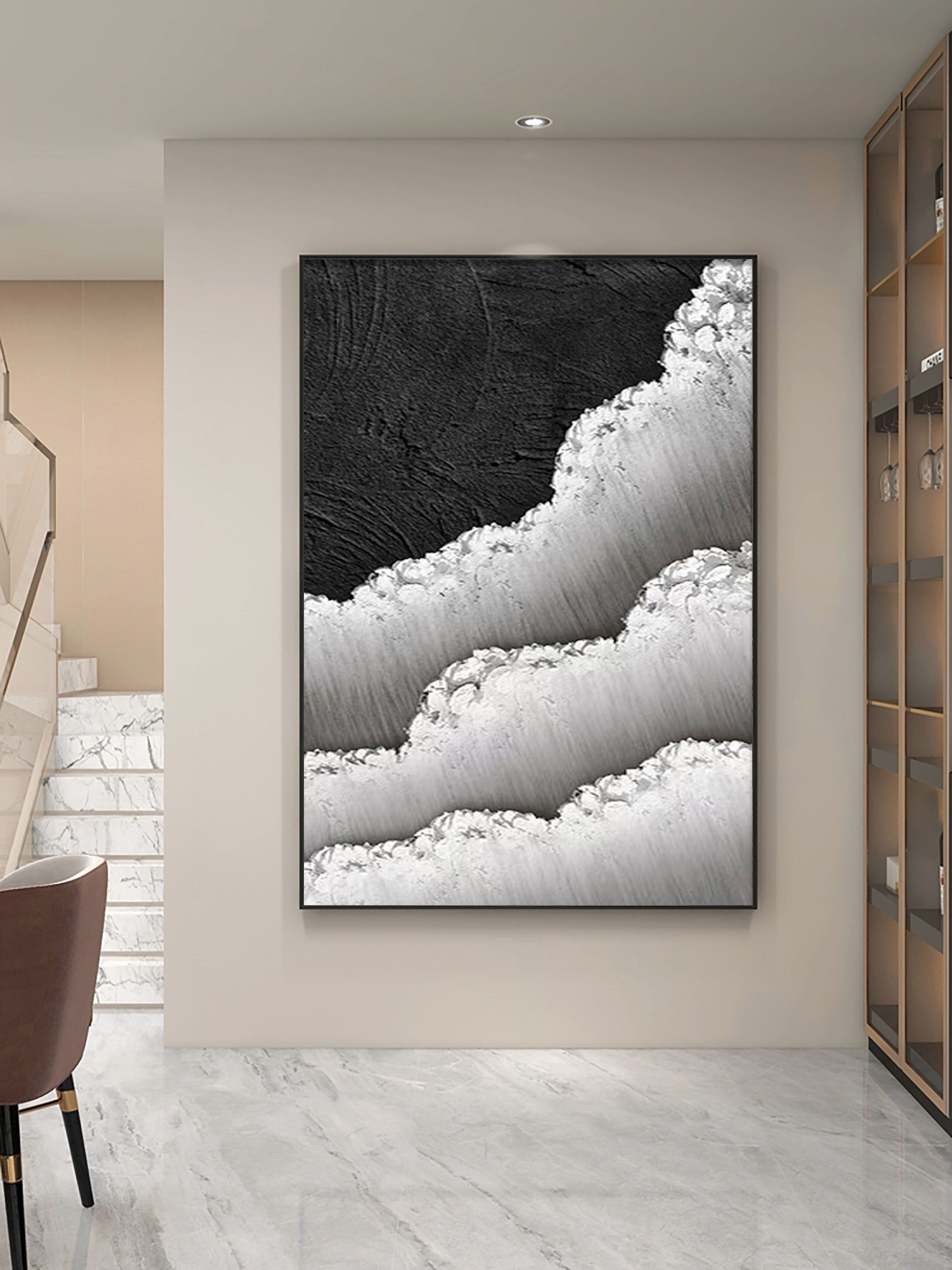 Black White Textured Minimalist Wall Art #MZ046