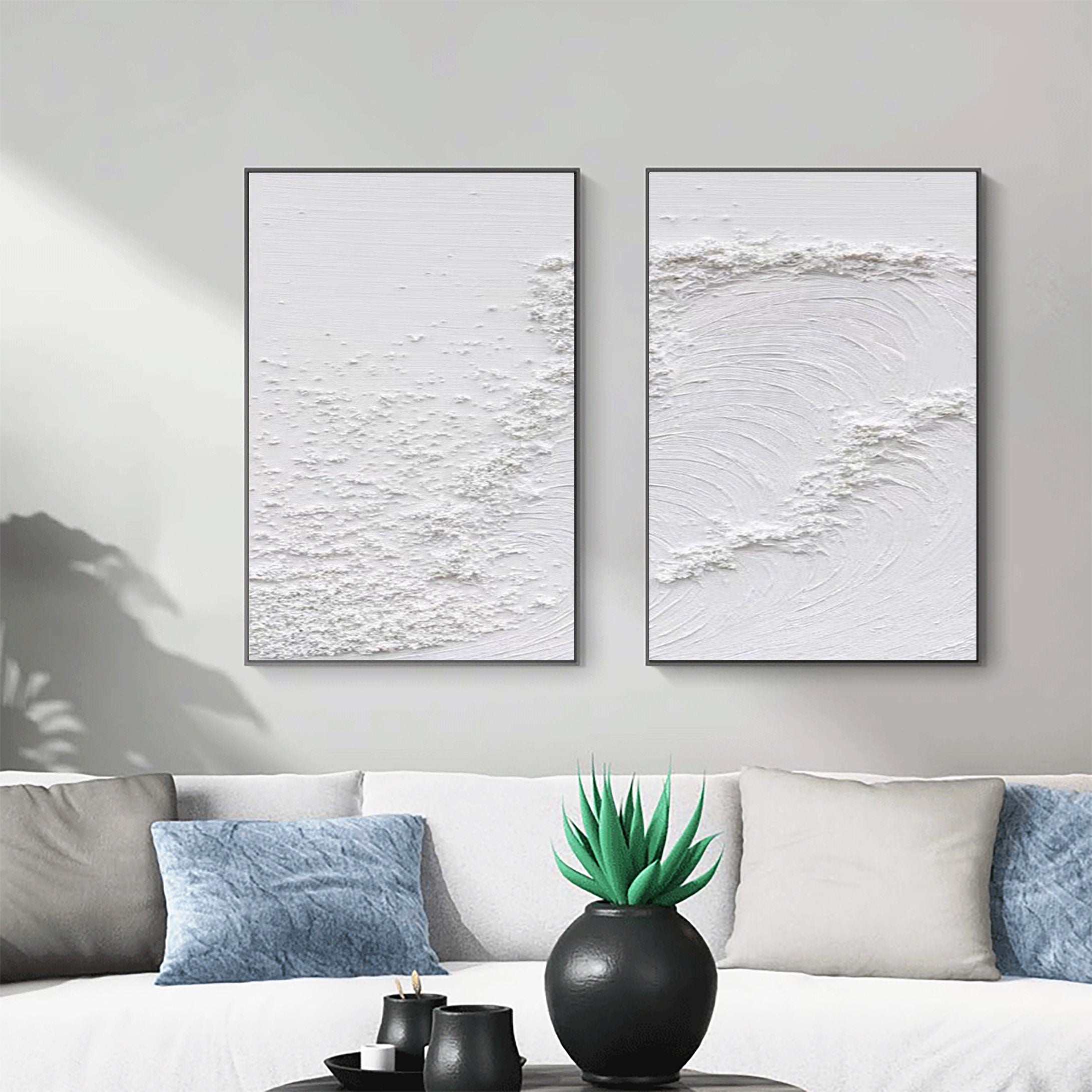 White Minimalist Textured Paintings Canvas Set of 2 #MM080