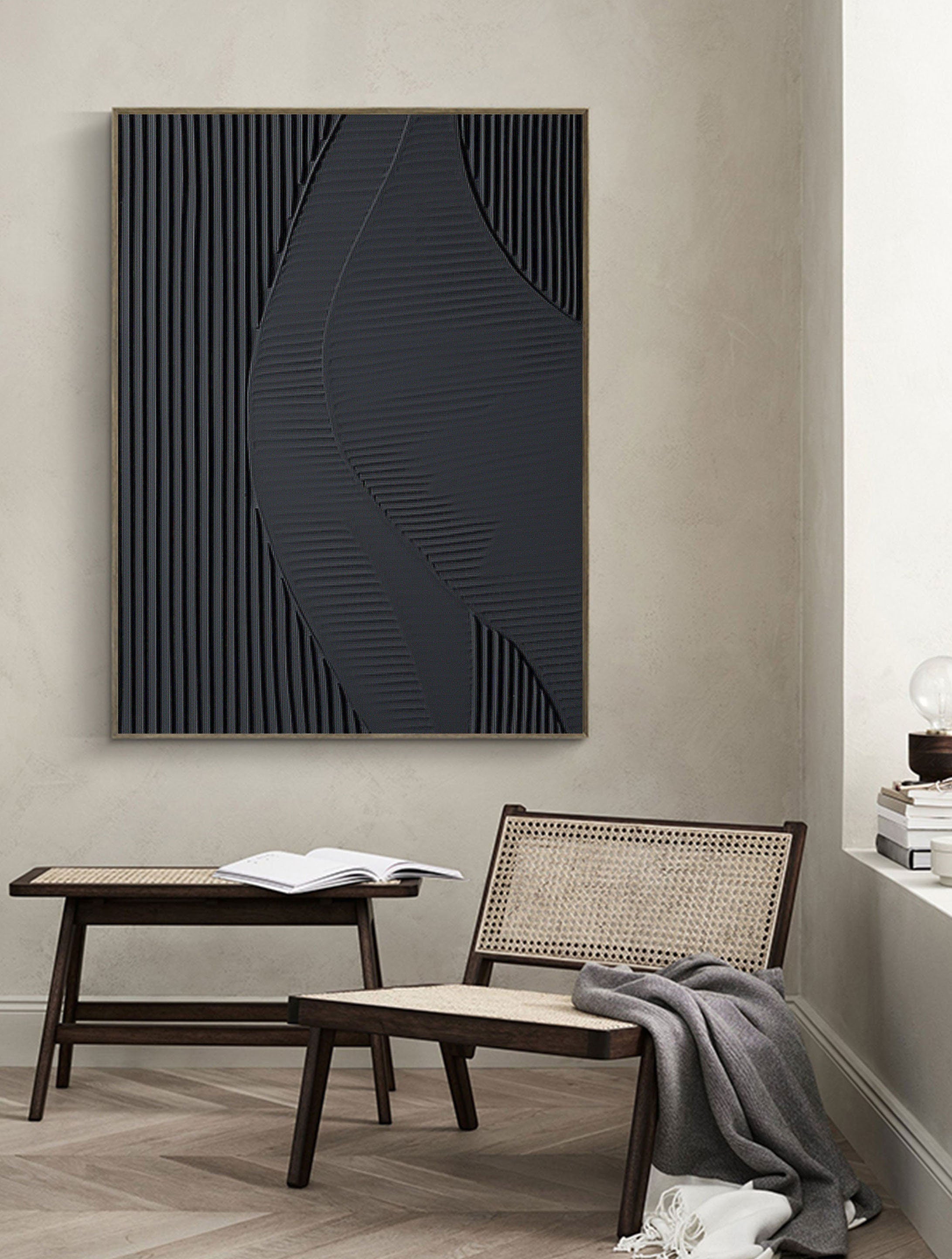 Black Plaster Art Minimalist Textured Painting #MZ035