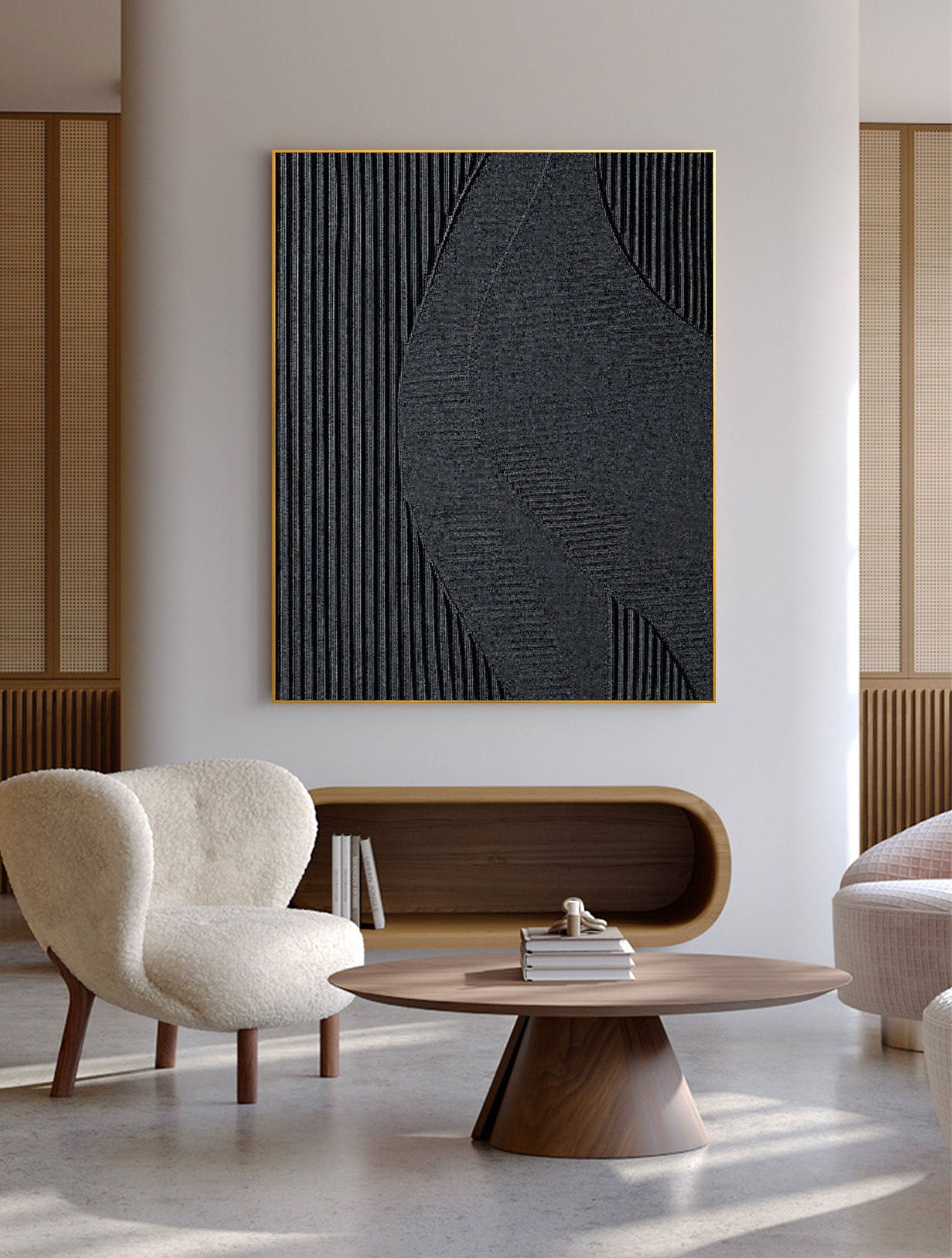 Black Plaster Art Minimalist Textured Painting #MZ035