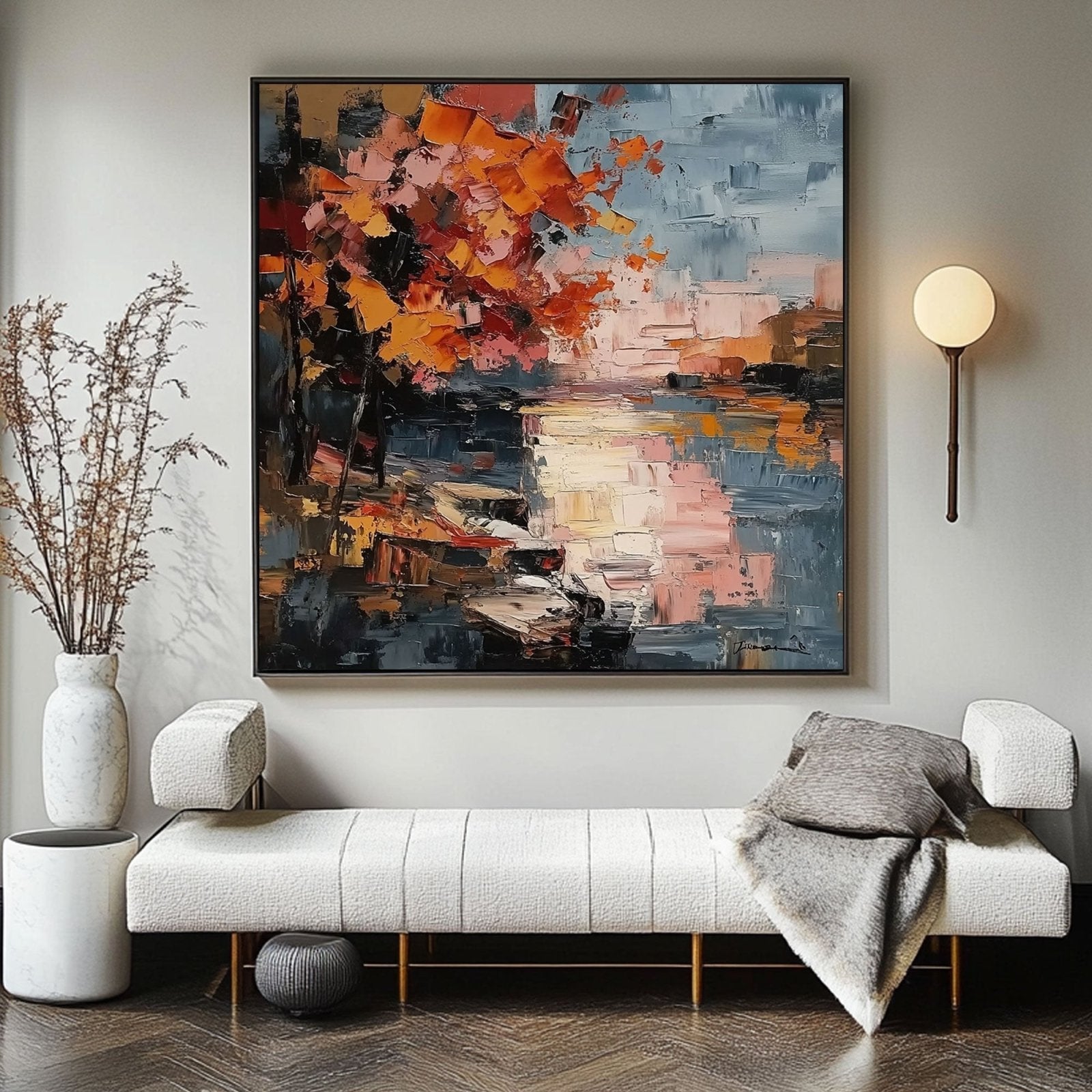 Minimalist Plaster Art "Crépuscule de Feu"