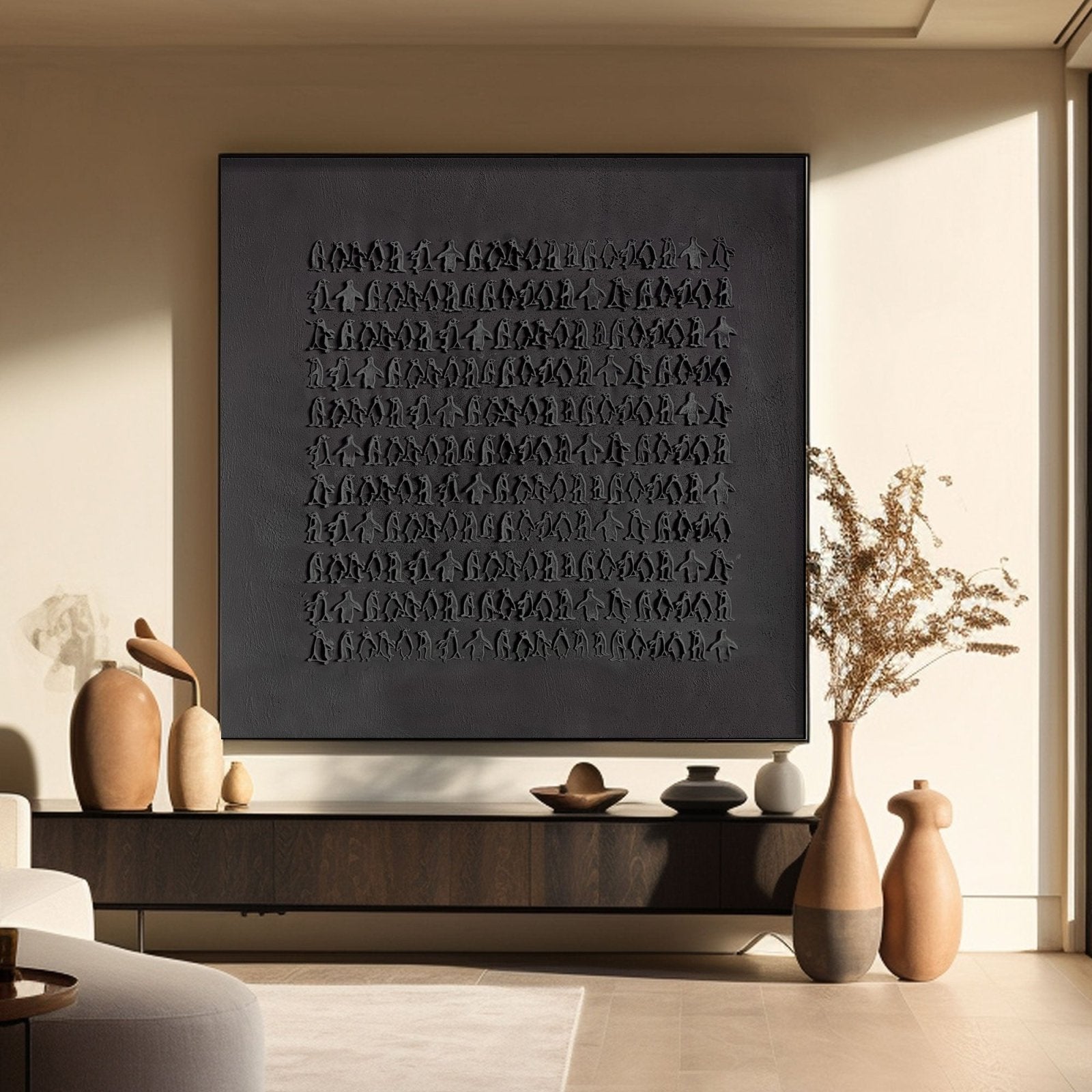 Wabi Sabi Painting "Zwarte Pinguïns”